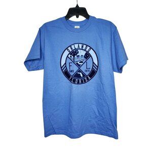 Gildan Hammer Combed Ring-Spun Blue Orlando Florida Felt Graphic T-Shirt Crew